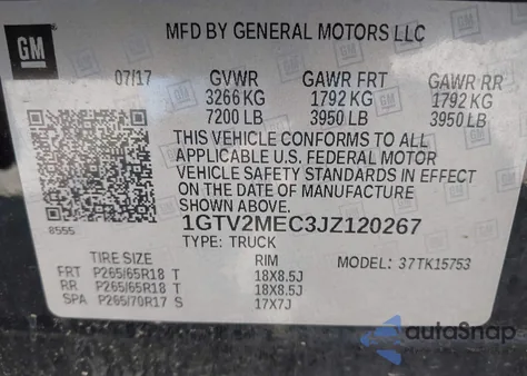 2018 GMC Sierra 1500 Sle z USA, uszkodzony, nr VIN 1GTV2MEC3JZ120267